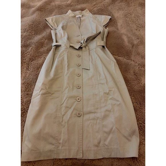 Calvin Klein Dresses & Skirts - Calvin Klein Women's Khaki Button Front Belted Safari Sheath Dress Sz XS